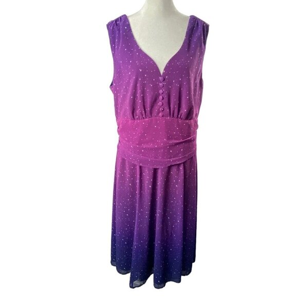eSHAKTI Wayward Fancies Ombre Star Print V Neck Sleeveless Dress Purple L 31-1 - Picture 1 of 16